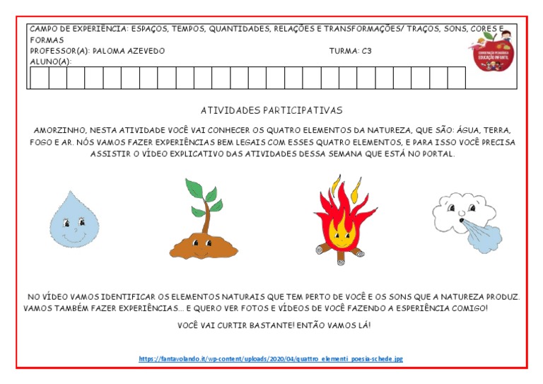 Atividades sobre os 4 Elementos da Natureza | PDF