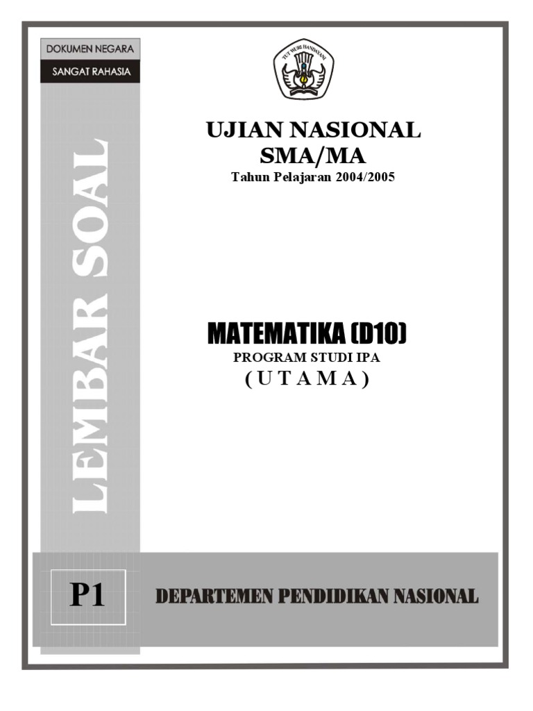 Soal Ujian Nasional 2004 2005 Sma Ipa Matematika P1