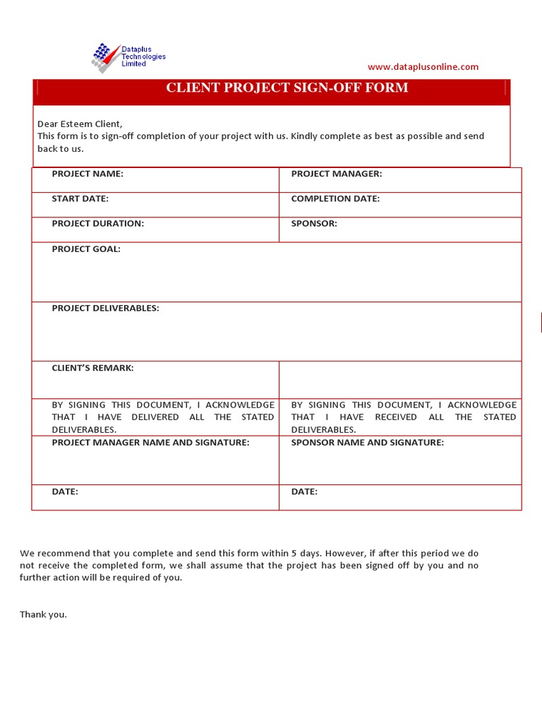 Client Project Sign-Off Form | PDF
