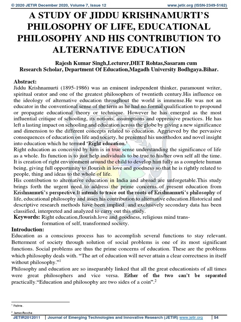 A Study of J. Krishnamurti's Philosophy of Life PDF Jiddu Krishnamurti Thought