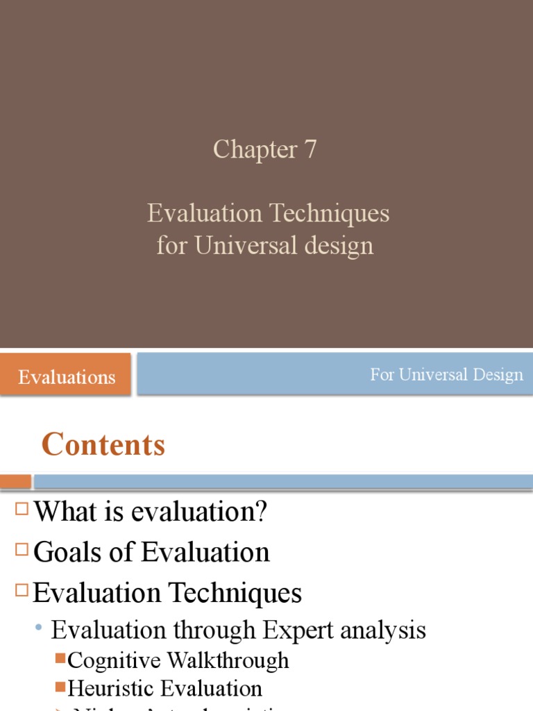 Universal Design Evaluation Methods | PDF | Usability | Cognition