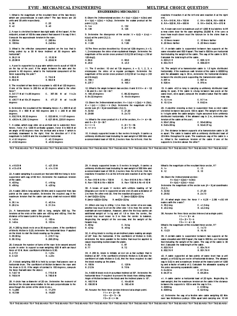 Mechanical Engineering MCQs on Forces | PDF | Acceleration | Force