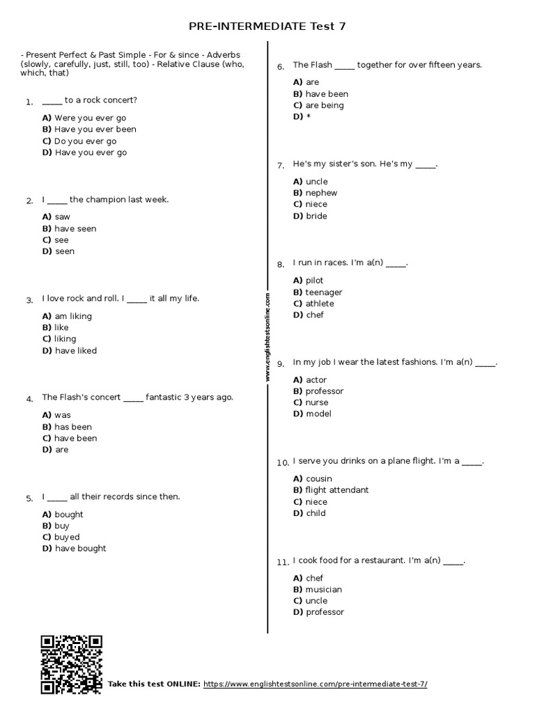 Pre-Intermediate English Test 7 | PDF | Wedding | Bride