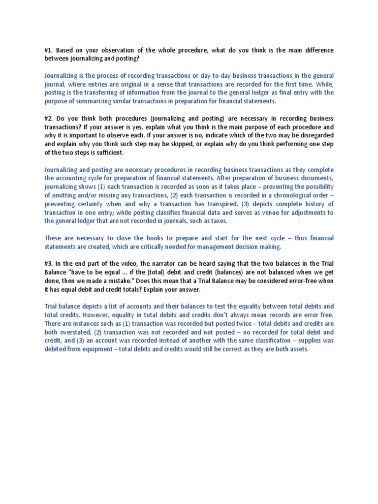 Journalizing vs. Posting in Accounting | PDF | Debits And Credits ...