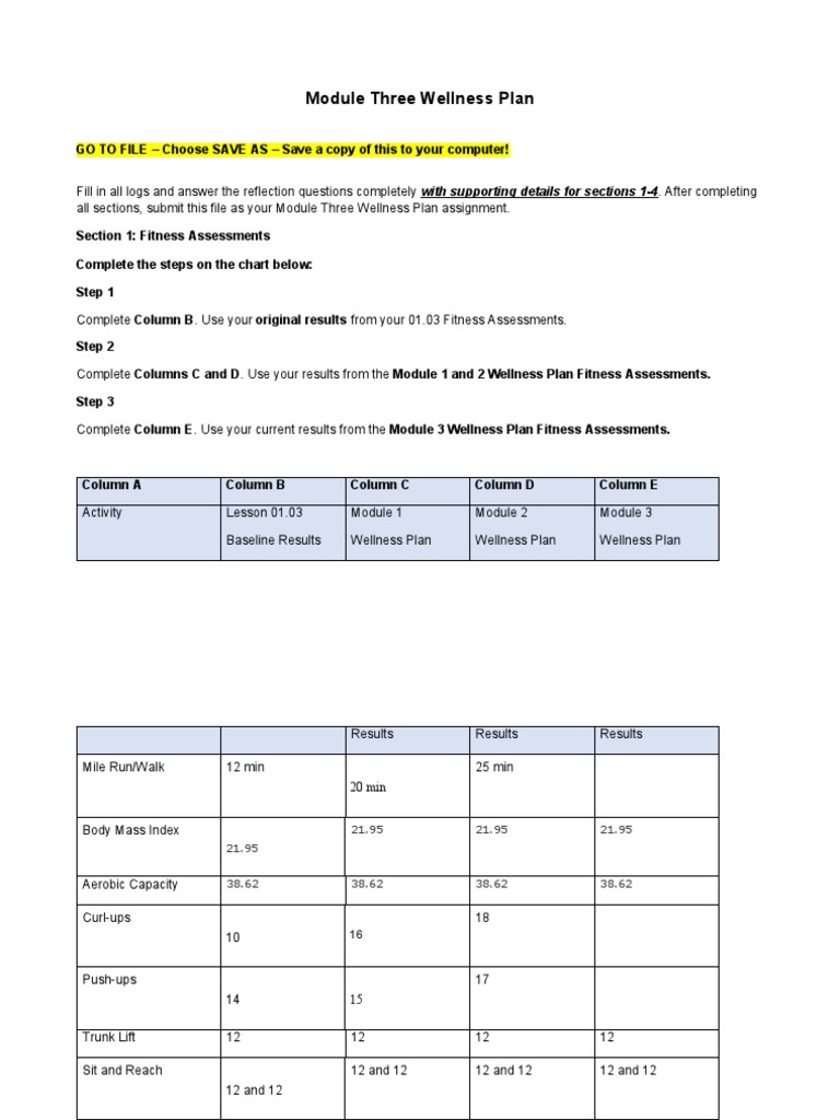 Module Three Wellness Plan: GO TO FILE - Choose SAVE AS - Save A Copy ...