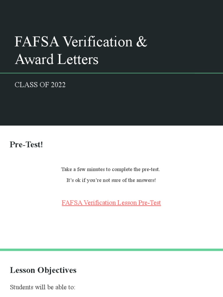 FAFSA Verification & Award Letters Class of 2022 PDF Student Loans