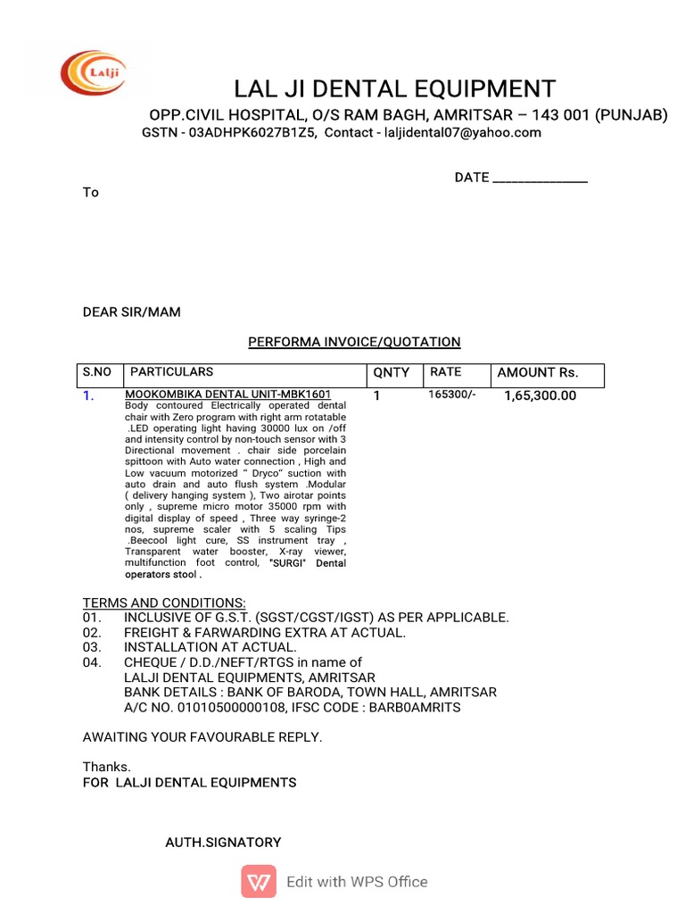 Dental Chairs Quotation New PDF