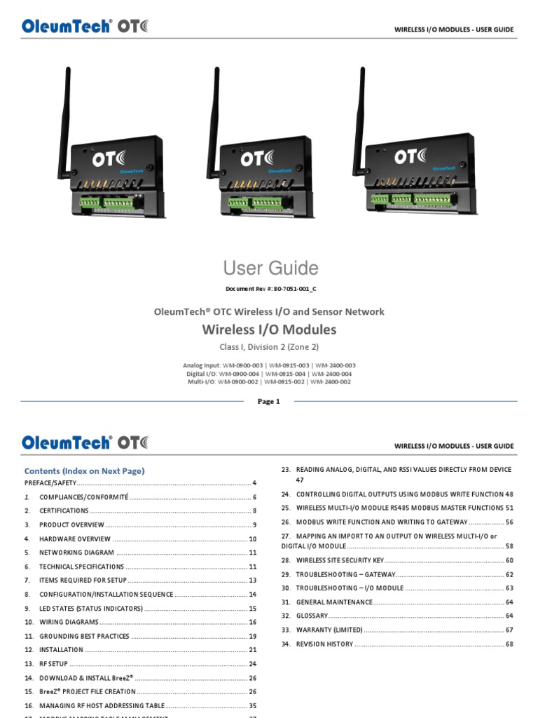 Wireless Io Modules User Guide Oleumtech PDF