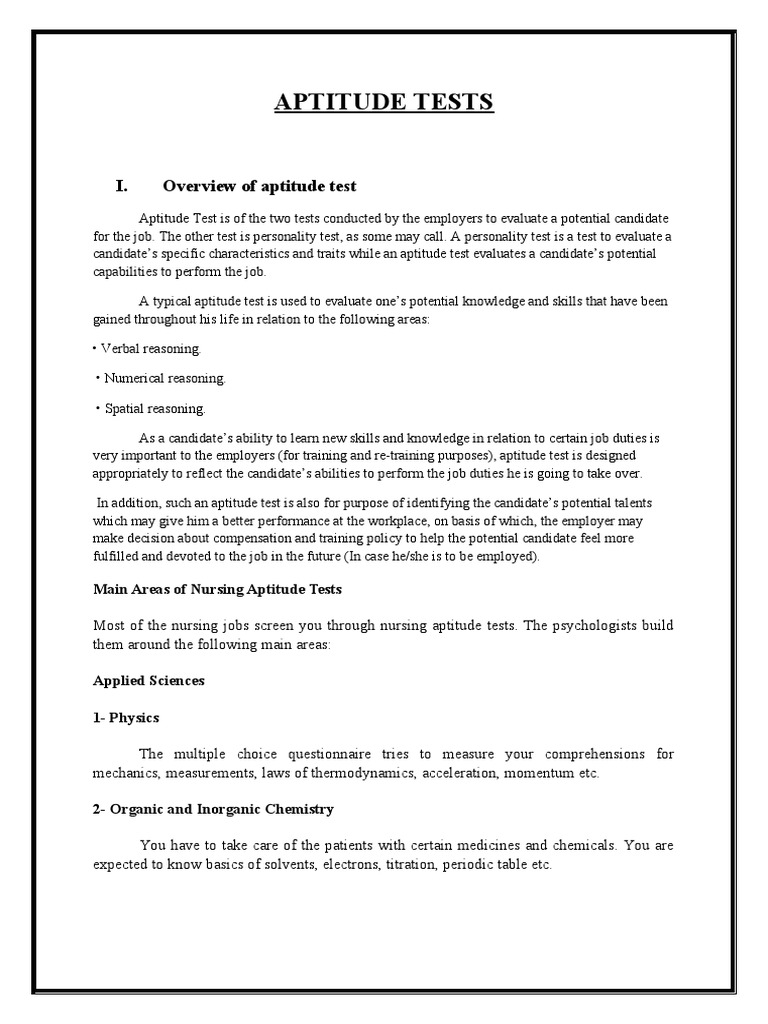Aptitude and Personality Tests Overview | PDF | Interview | Psychology