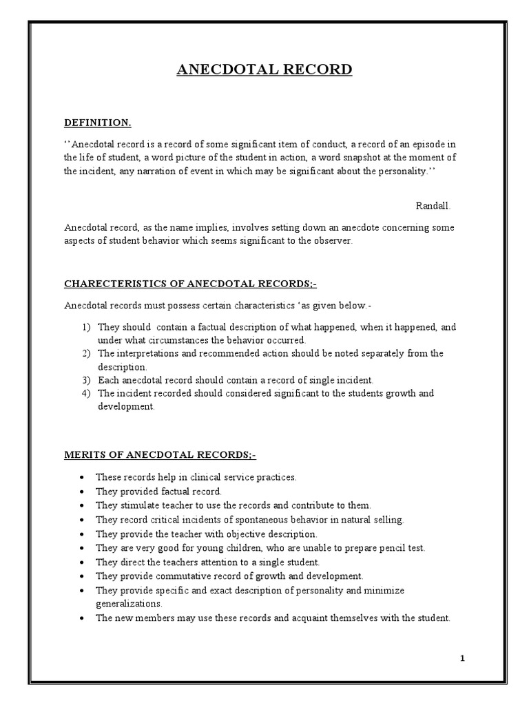 Anecdotal Record Definition PDF Cognition Applied Psychology