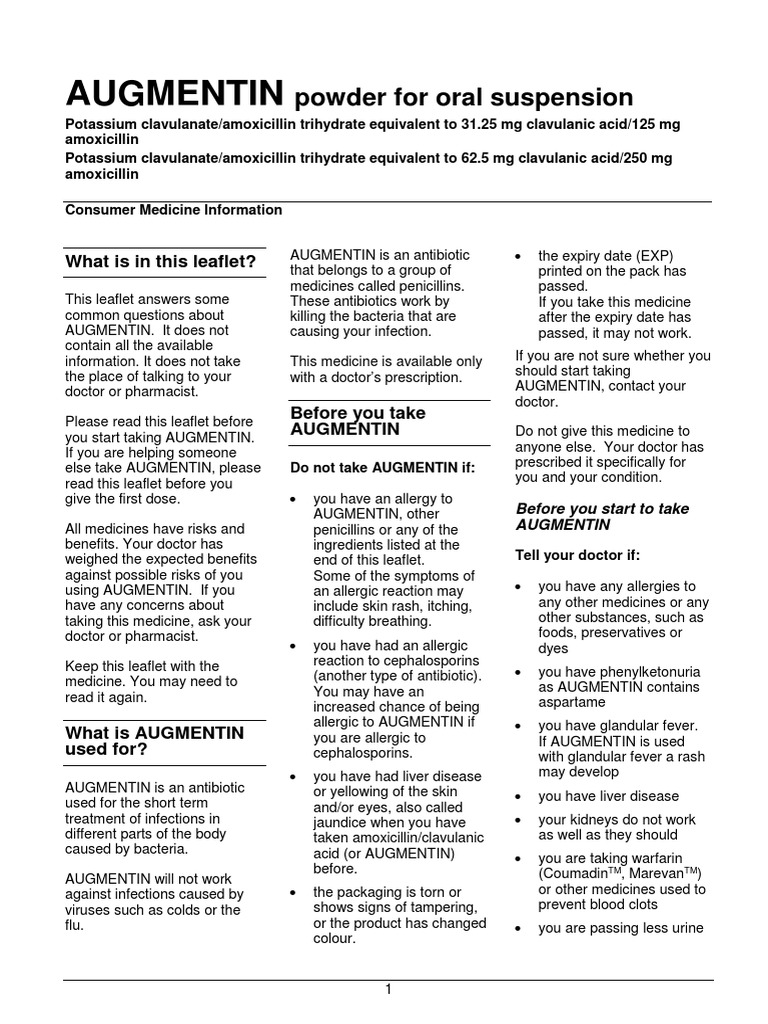 Augmentin: Powder For Oral Suspension | Download Free PDF | Medical ...