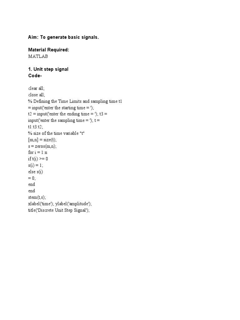 Generate Basic Signals On Matlab | PDF
