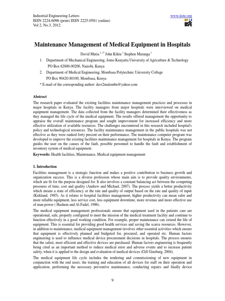 Equipment Maintenance PDF Medical Device Health Care