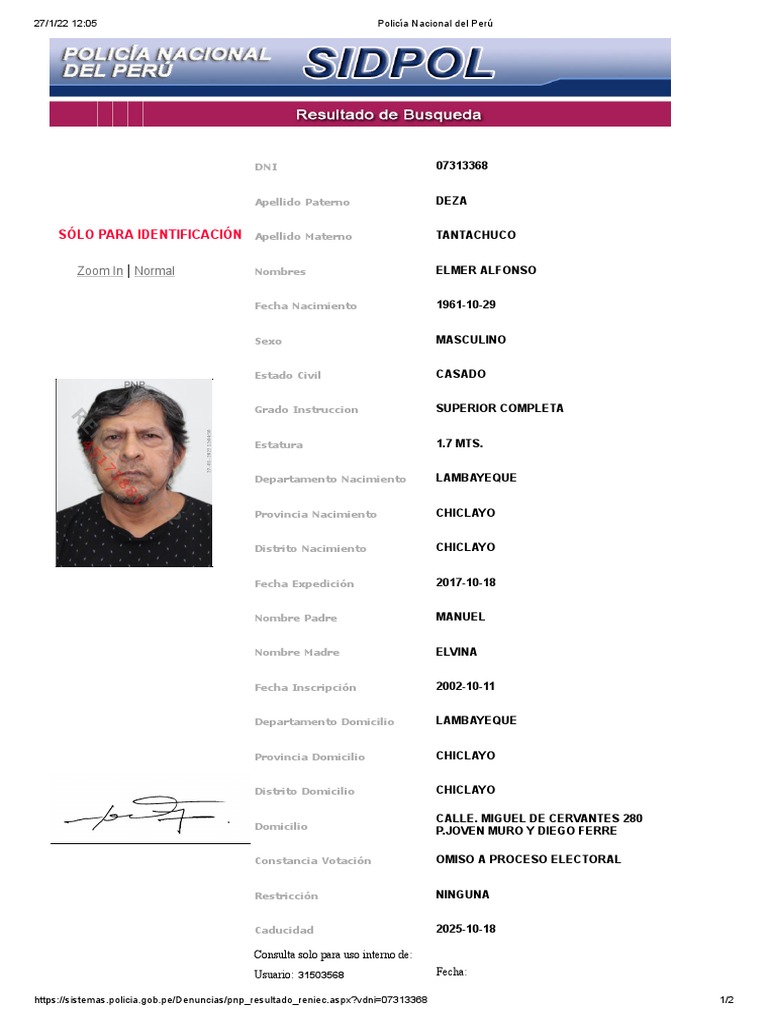 Ficha Reniec | PDF | Gobierno y personalidad