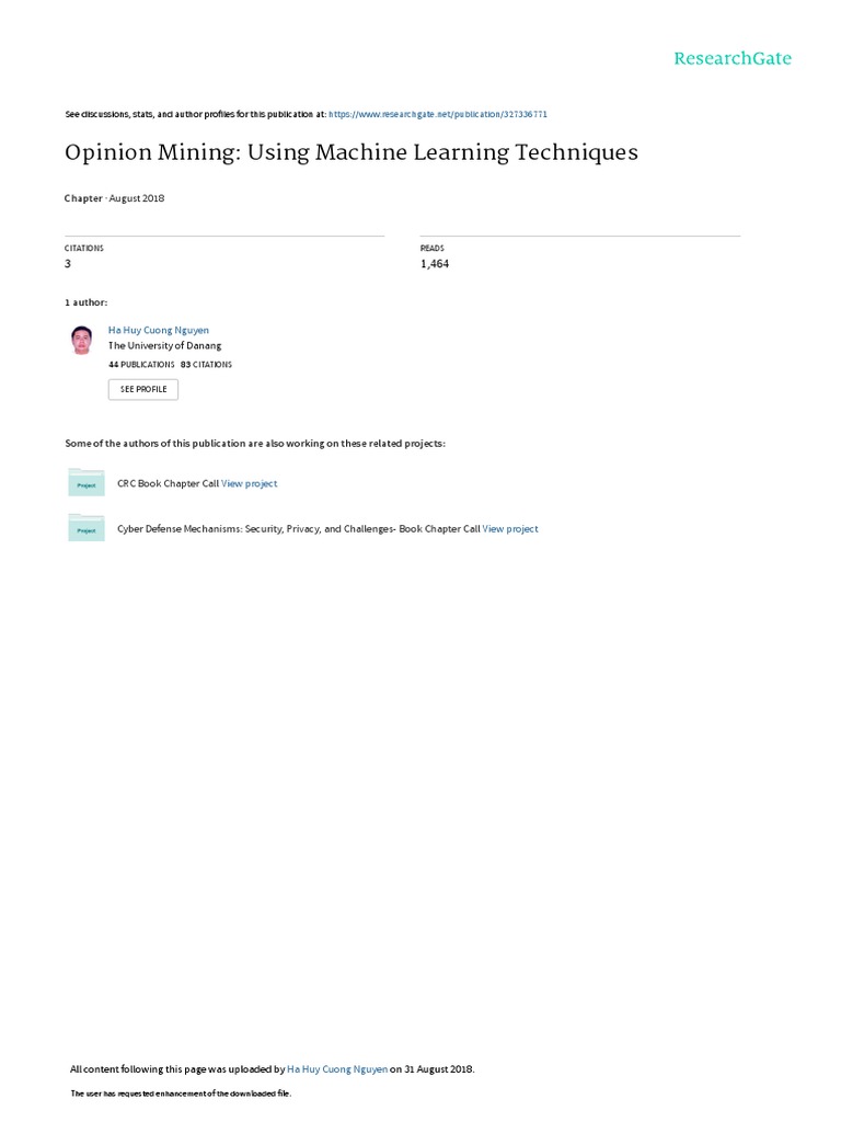 Opinion Mining: Using Machine Learning Techniques: August 2018 | PDF ...