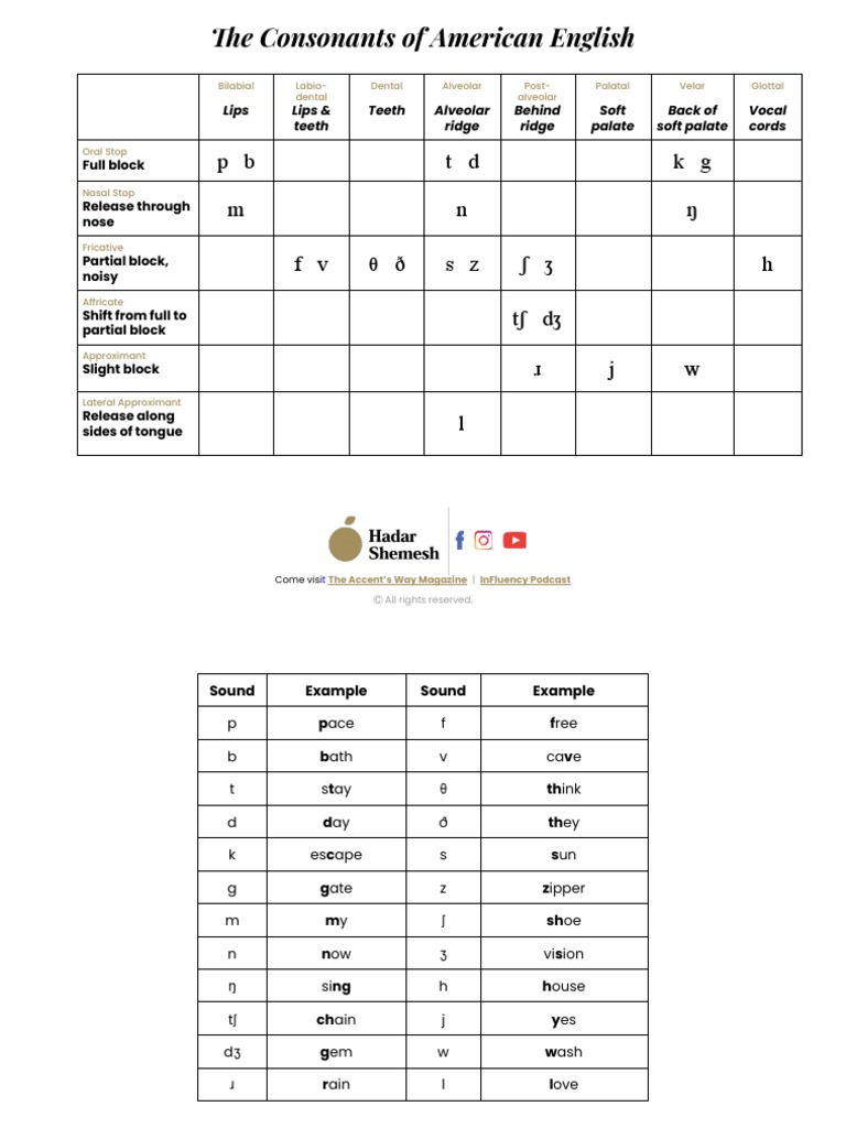 The Consonants of American English Chart | PDF