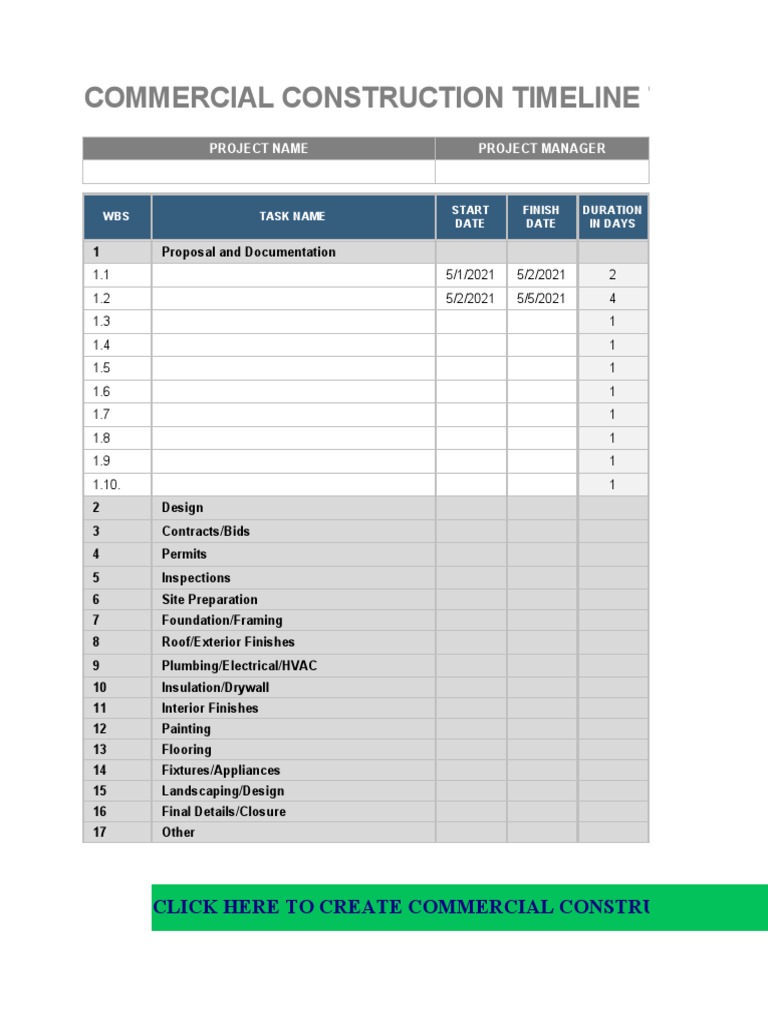 A Commercial Construction Timeline Template for Tracking Project