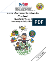 Oral Communication in Context: Quarter 2: Week 4 Learning Activity Sheets