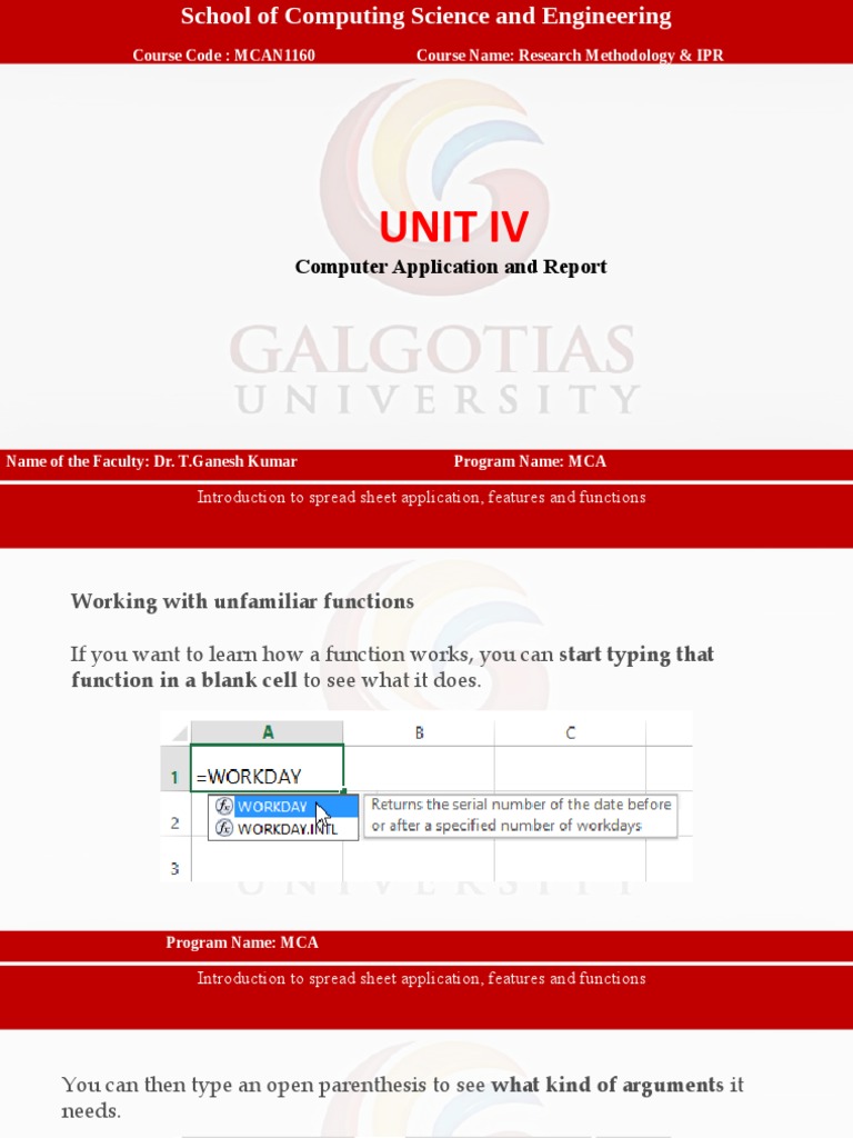 Unit Iv: Computer Application and Report | PDF