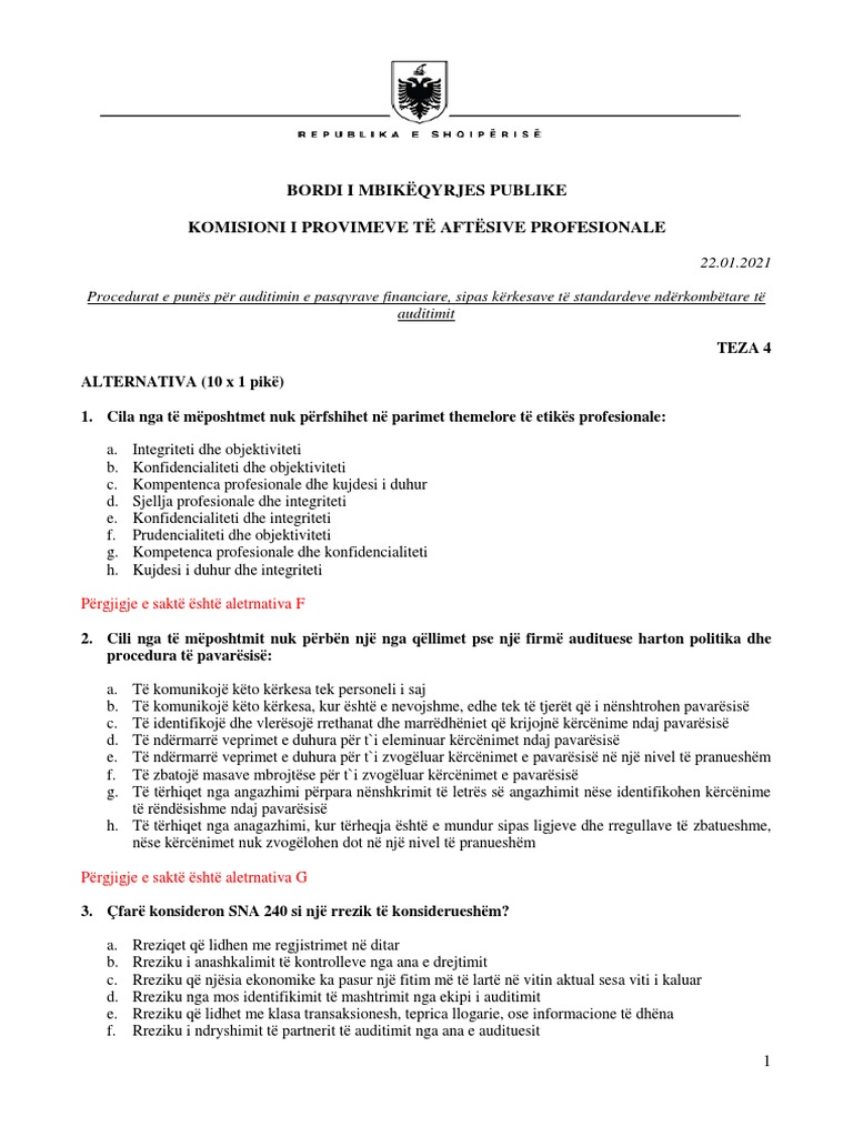 Teza Me Pergjigjet e Provimit Te Dates 22.01.2021 PDF