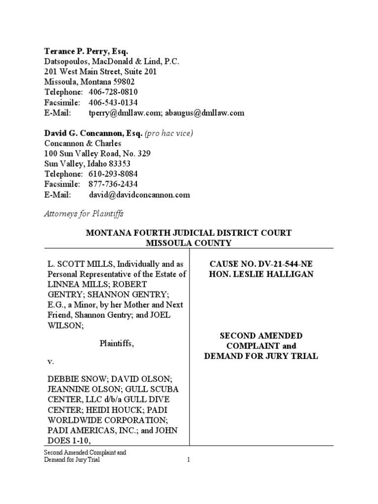 Mills v. Gull Dive Center & PADI 2nd Amended Complaint | PDF | Scuba Diving  | Underwater Diving