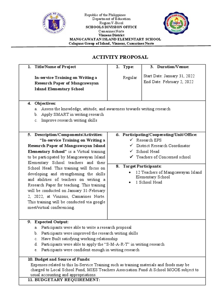 In-Service Training Proposal for Research Writing | PDF | Teachers