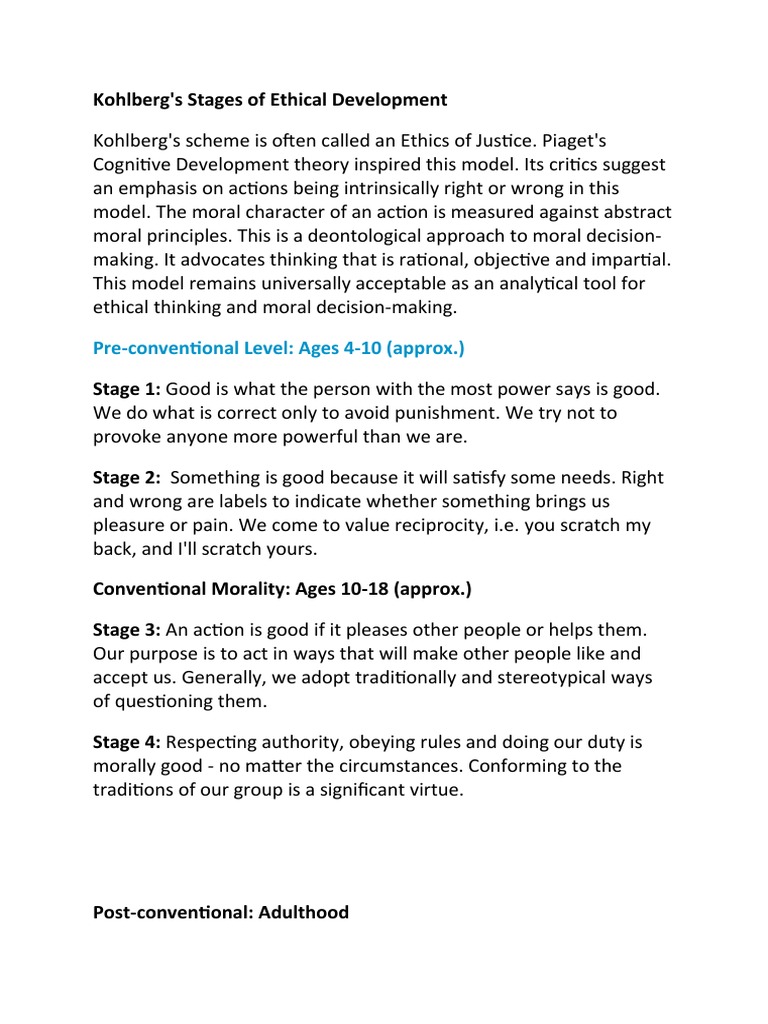 Kohlbergs Stages of Ethical Development | PDF | Self-Improvement