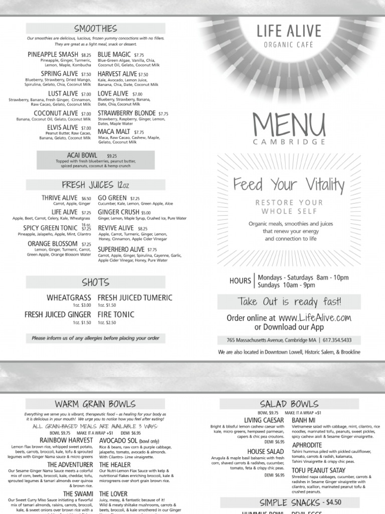 Life Alive Menu PDF
