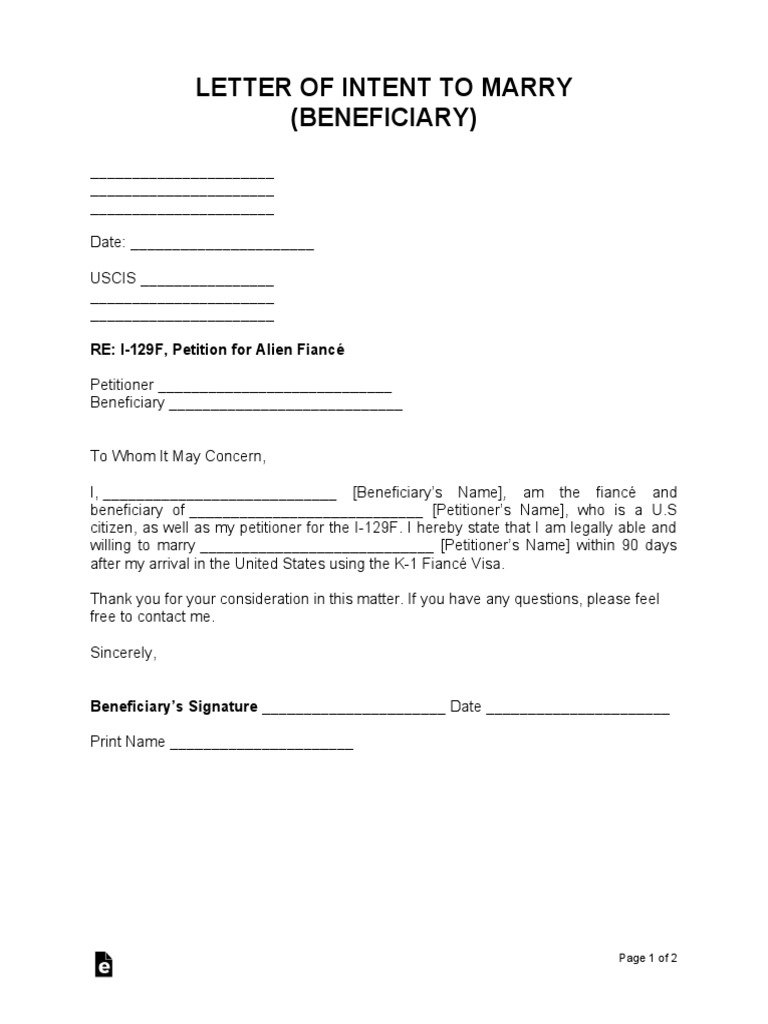 K-1 Visa Intent to Marry Letter Template | PDF
