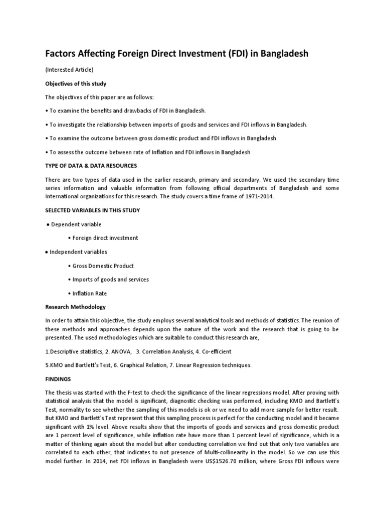 Factors Influencing FDI in Bangladesh | PDF | Foreign Direct Investment ...