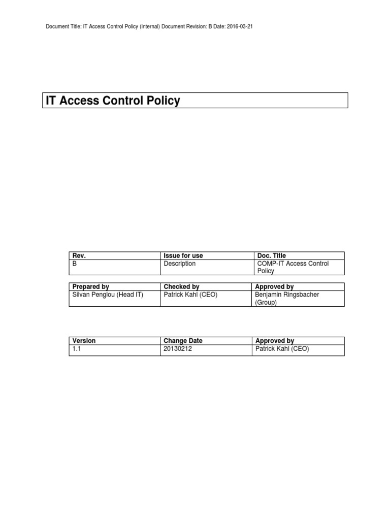 IT Access Control Policy PDF Password Access Control