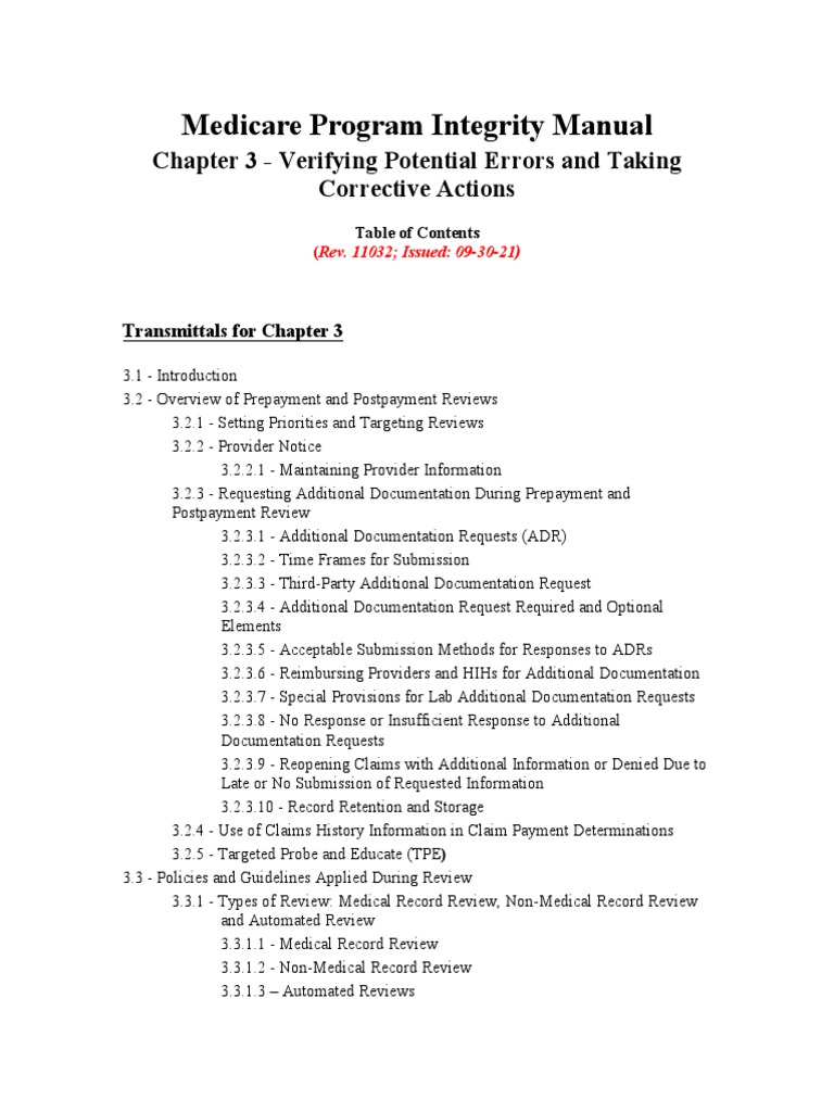 Medicare program integrity manual chapter 3 verifying potential