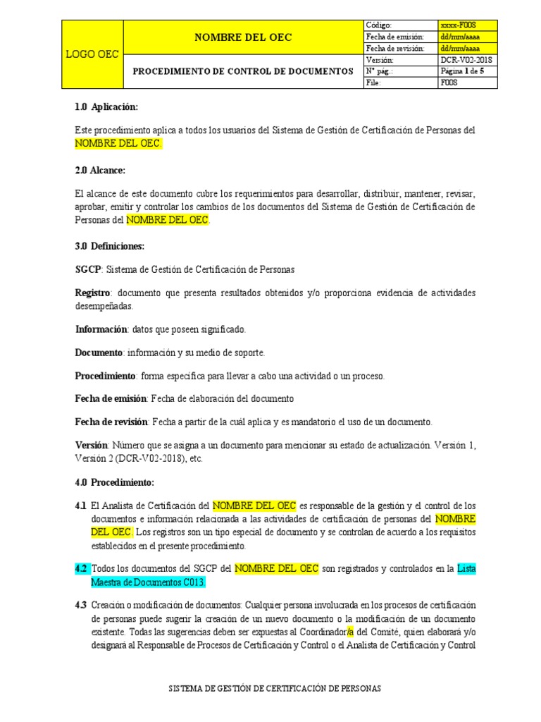 Procedimiento Control Documentos SGCP | PDF | Archivo de computadora ...