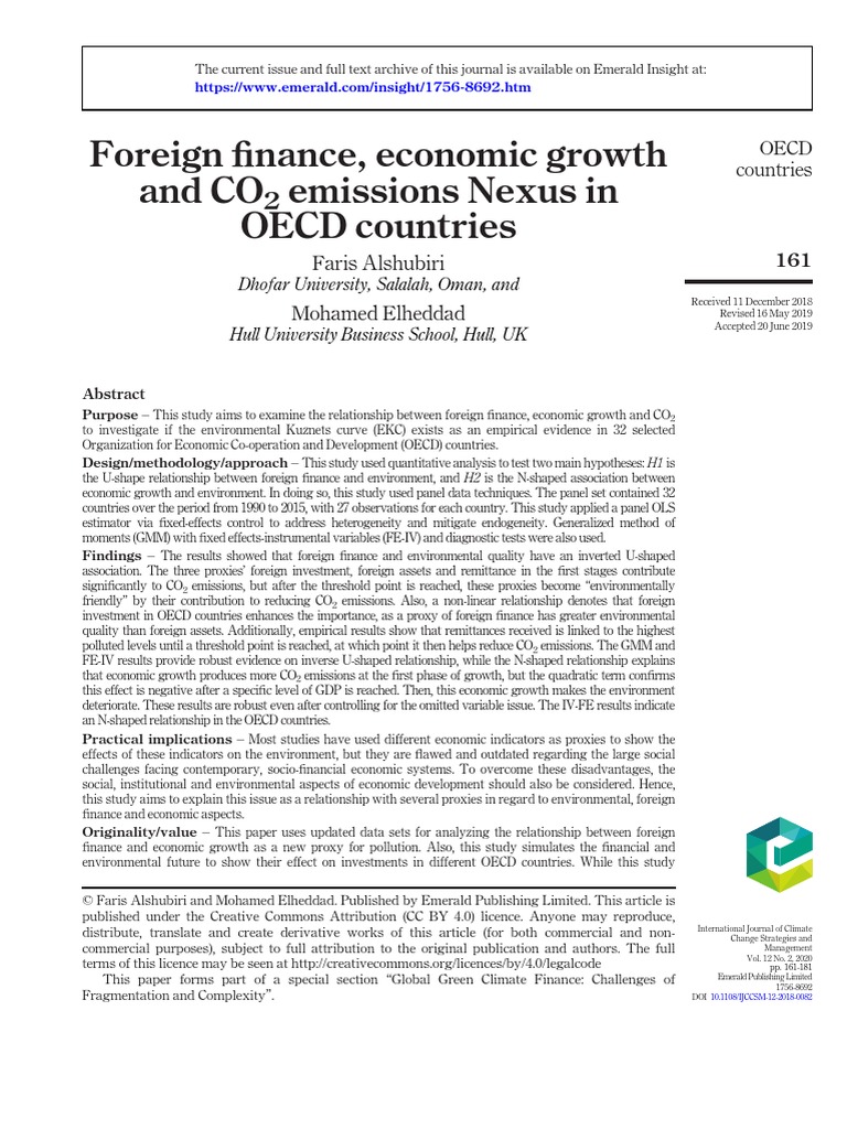 Foreign Finance, Economic Growth and CO Emissions Nexus in OECD ...