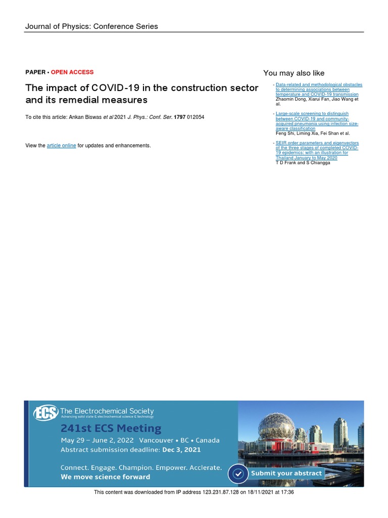 The Impact of COVID-19 in The Construction Sector and Its Remedial ...