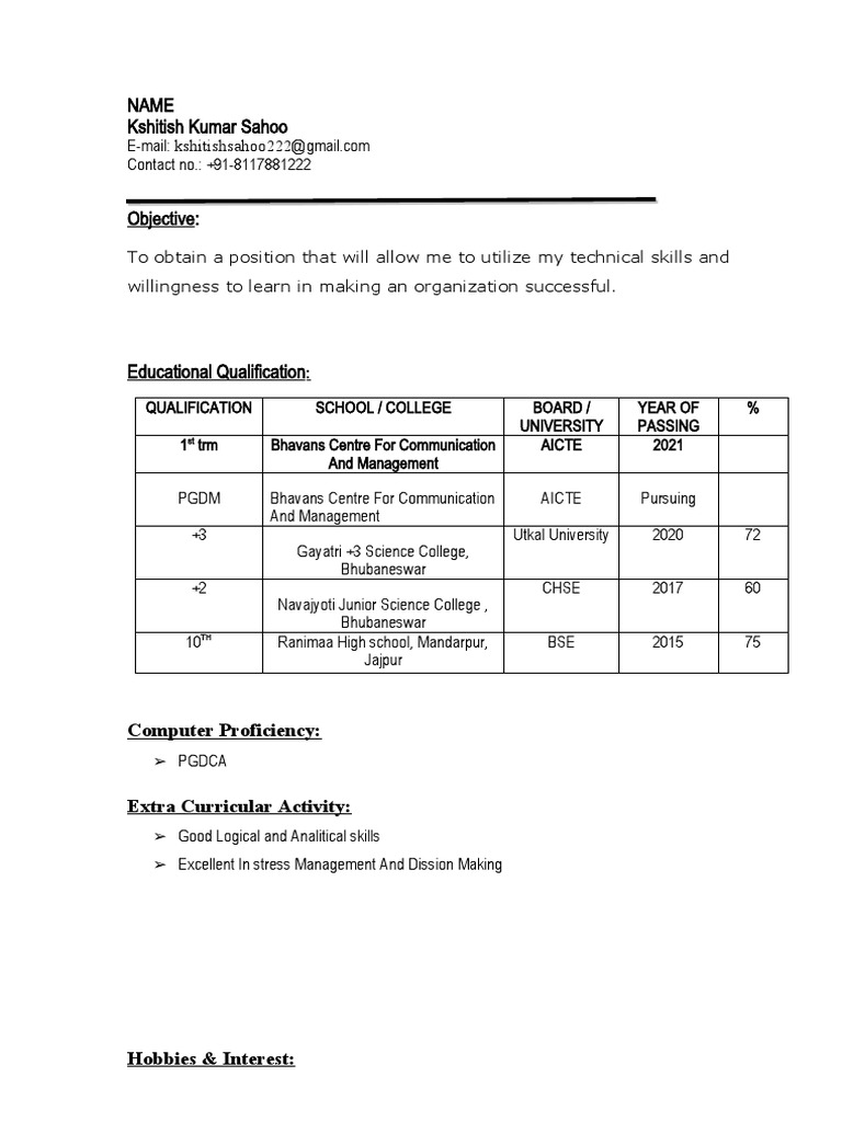 CV Format Sip-1 | PDF