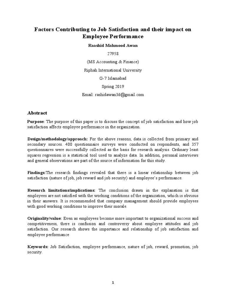 Job Satisfaction's Impact on Performance | PDF | Data Analysis | Job ...