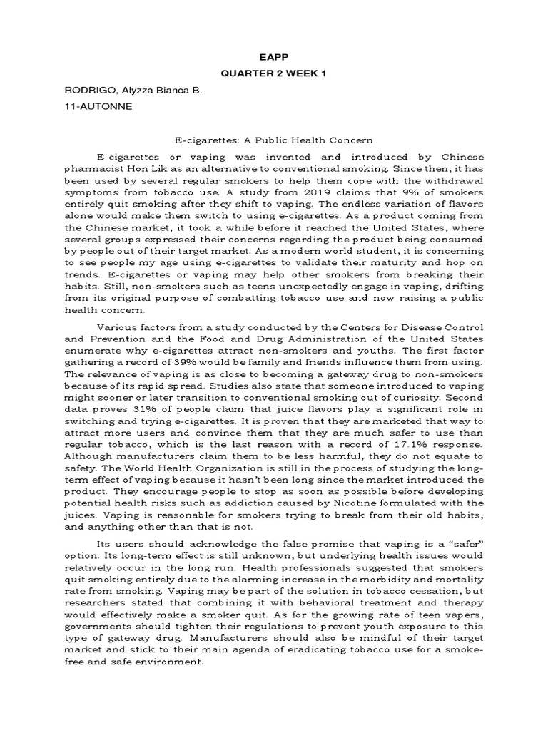 e cigarette research paper pdf E-Cigarettes: Risks for Youth Vaping | PDF | Electronic Cigarette