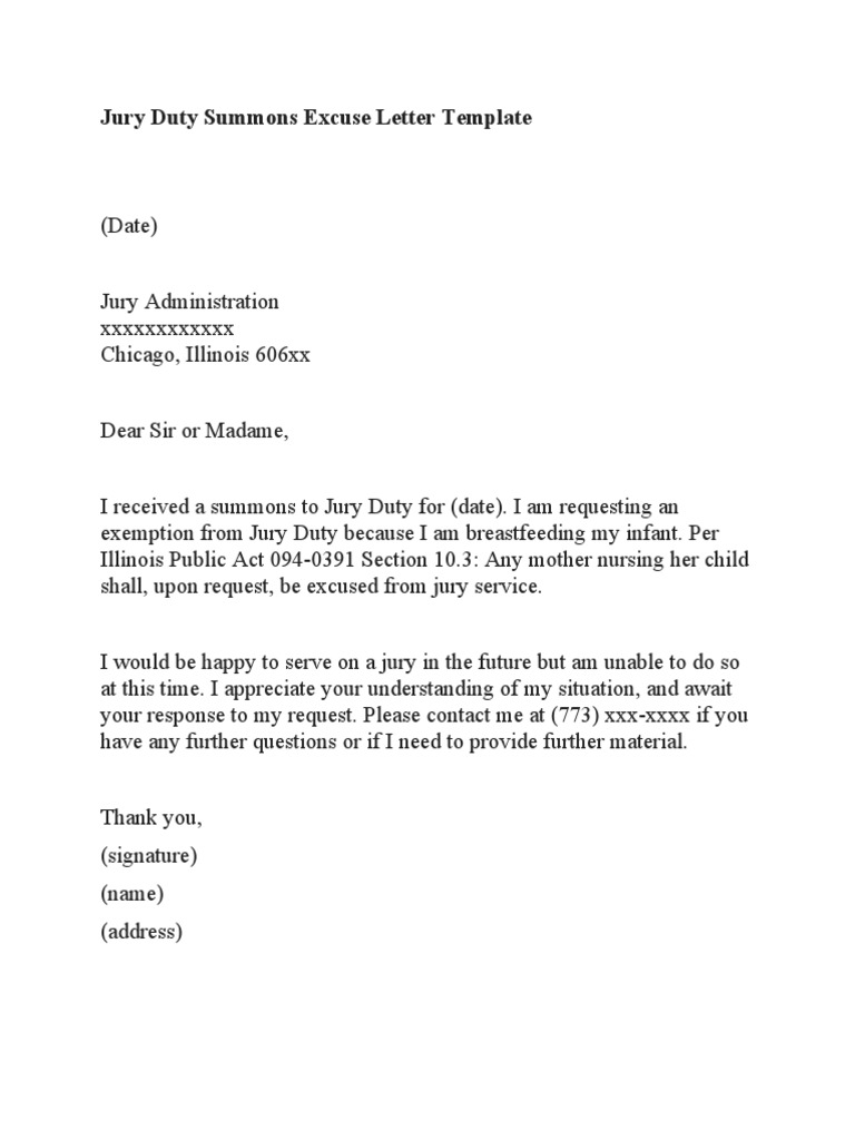 Jury Duty Excuse Letter Template 03 | PDF
