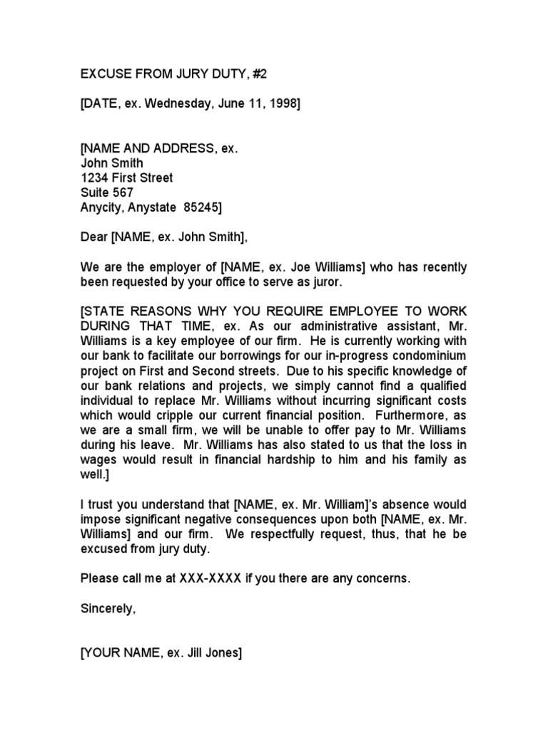 Jury Duty Excuse Letter Template 07 | PDF