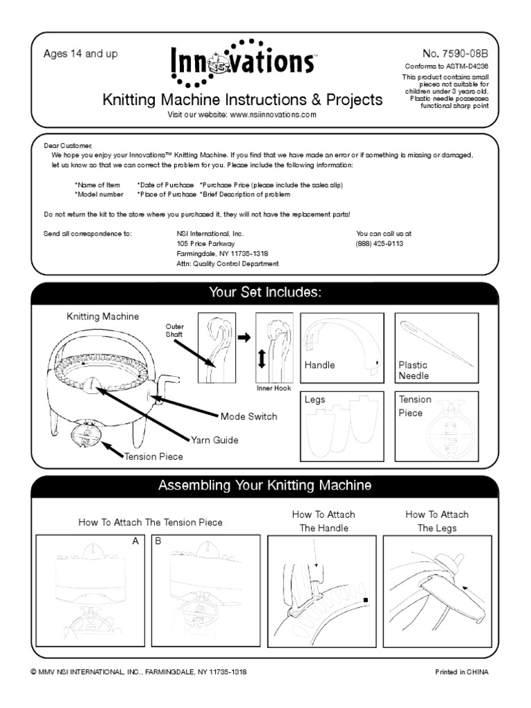 Knitting Machine Instructions & Projects Your Set Includes PDF Knitting Yarn