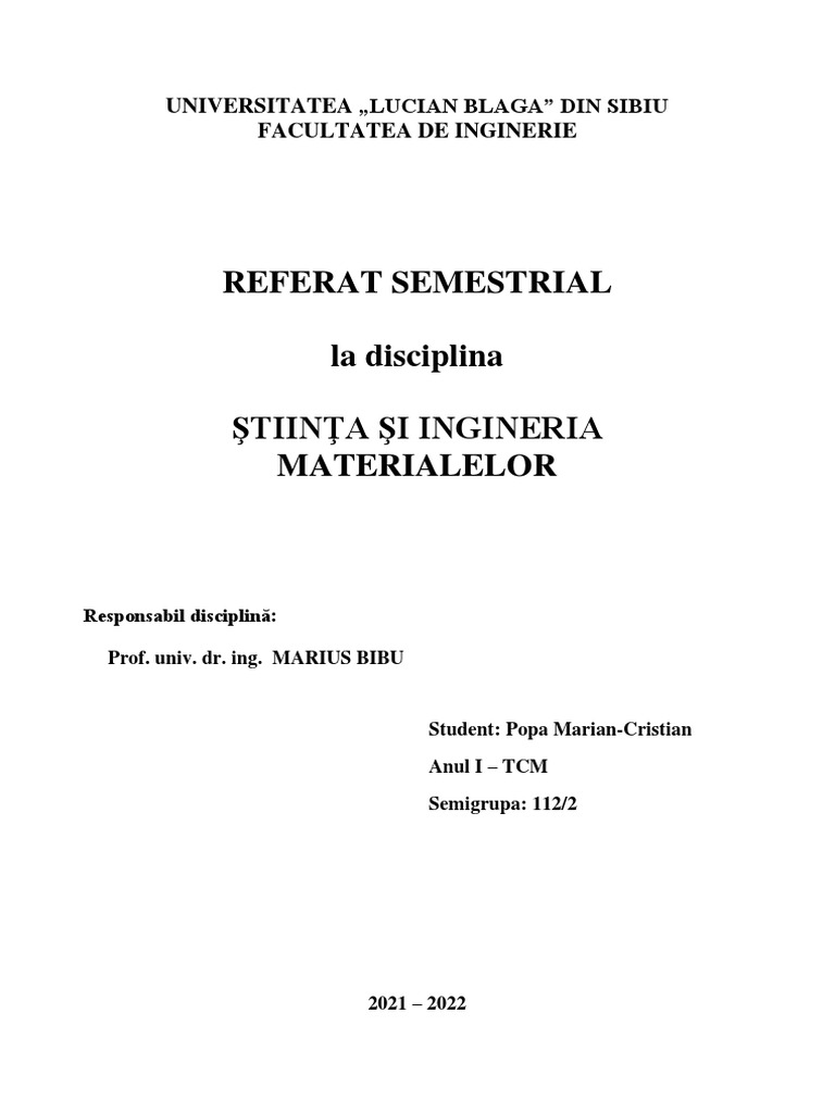 REFERAT SEMESTRIAL - SIM - Structuri de Echilibru Ale Aliajelor Fe-C | PDF