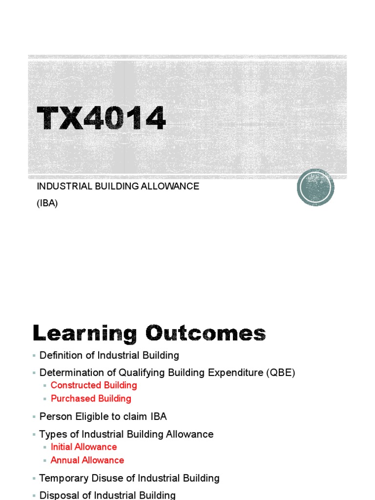 Industrial Building Allowance (IBA) Download Free PDF Expense Cost