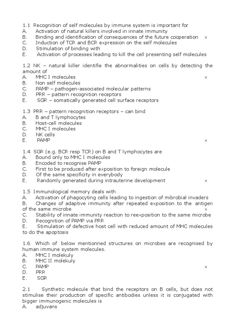 Immunology Exam Q's With Answers B Cell Immune System