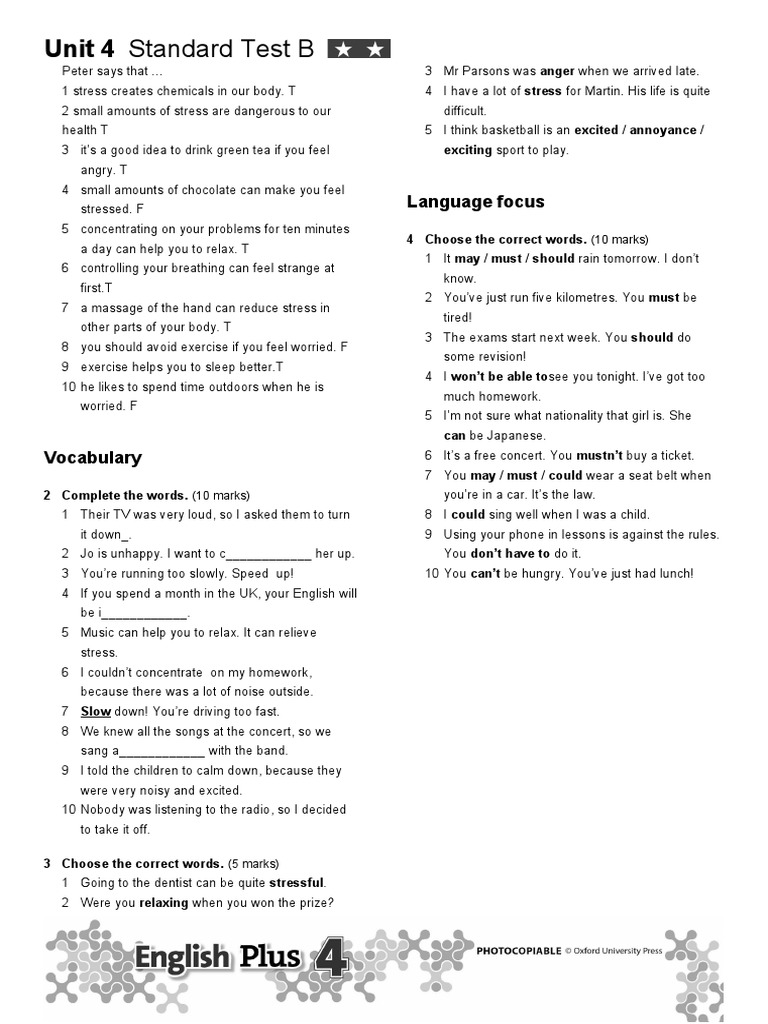 Unit 4 Standard Test B Overview | PDF
