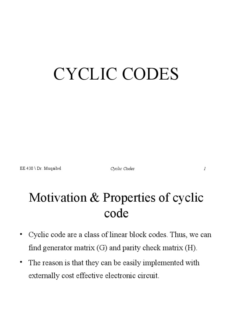 Properties and Implementation of Cyclic Codes | PDF | Error Detection ...