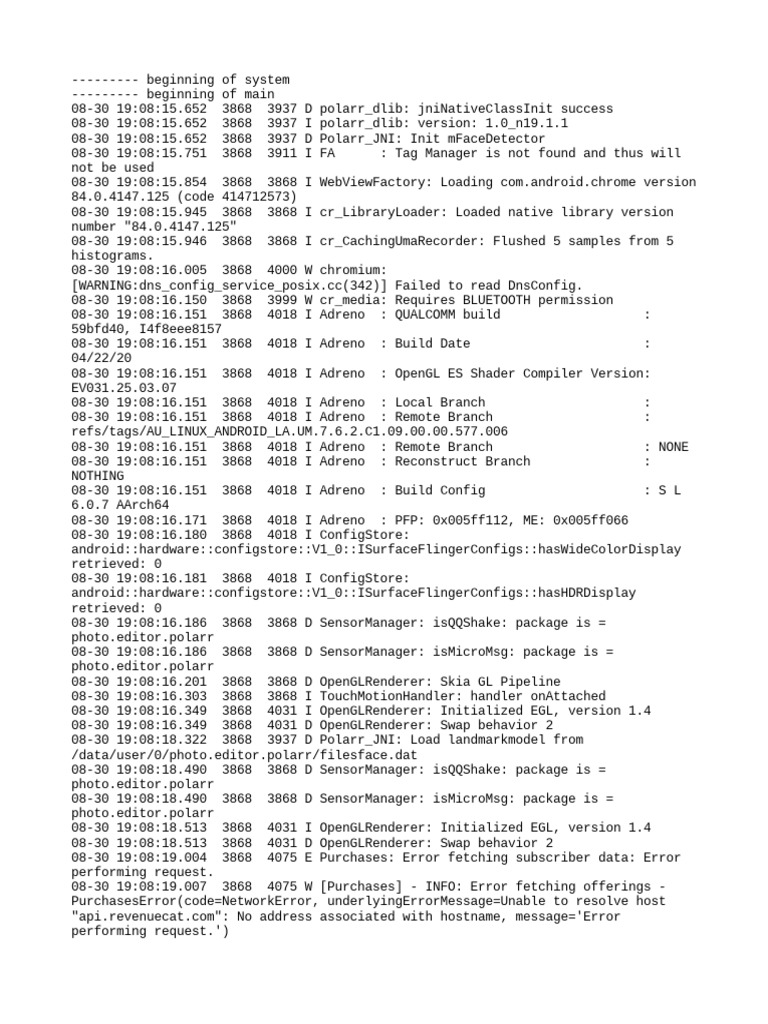 Polarr App Debug Log Analysis | PDF | Android (Operating System ...