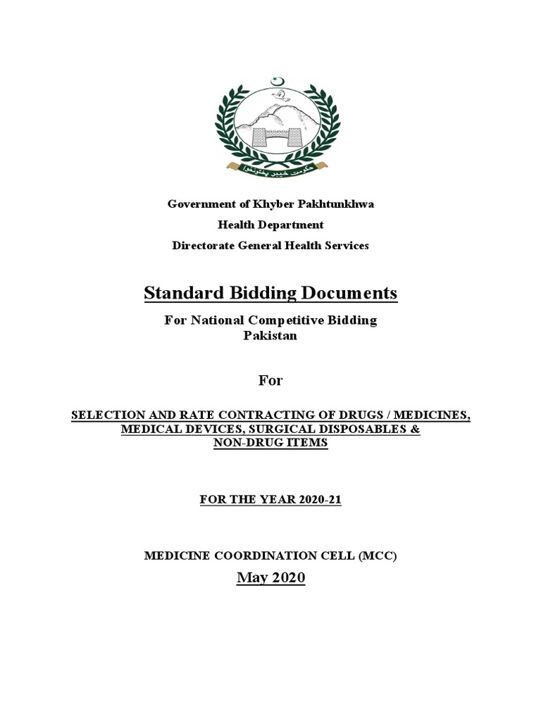 Standard Bidding Documents For Selection And Rate Contracting Of Drugs