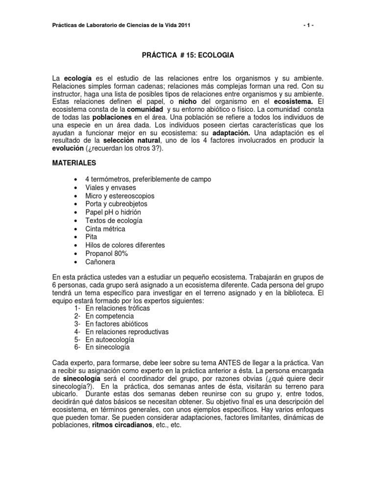 Prácticas de Ecología en Laboratorio | PDF | Ecología | Ecosistema
