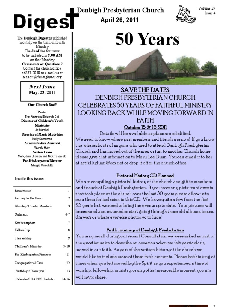 50 Years Denbigh Presbyterian Church PDF Kitchen Foods